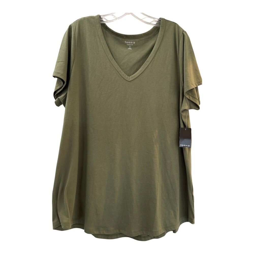 Torrid Classic Fit Girlfriend Signature V Neck Tee Shirt Size 2X Olive Green NWT